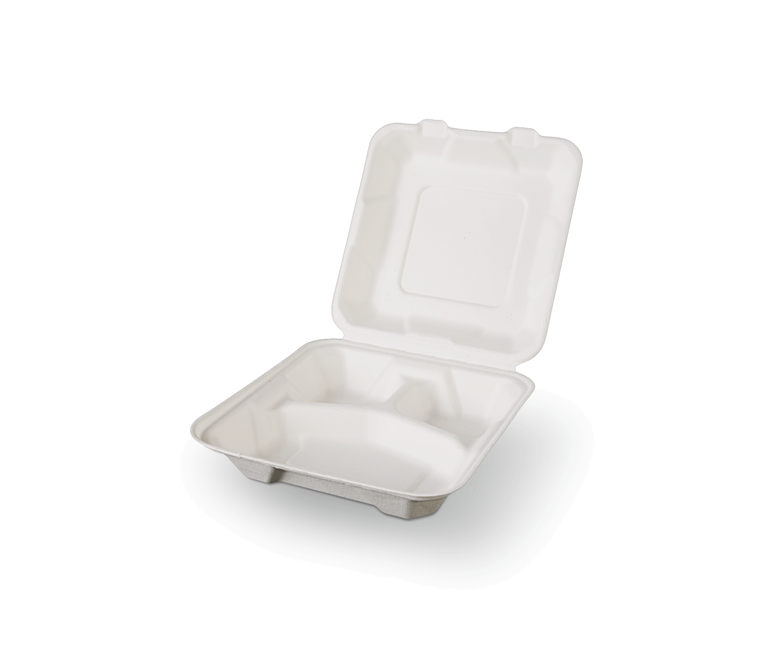 Caserole patrate BIO mici cu capac din trestie de zahar 3 compartimente, 50 buc/set